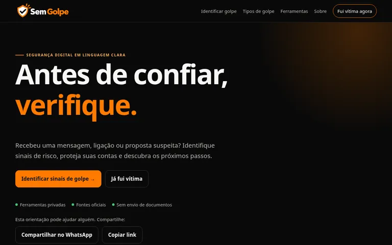 Página pública de Sem Golpe